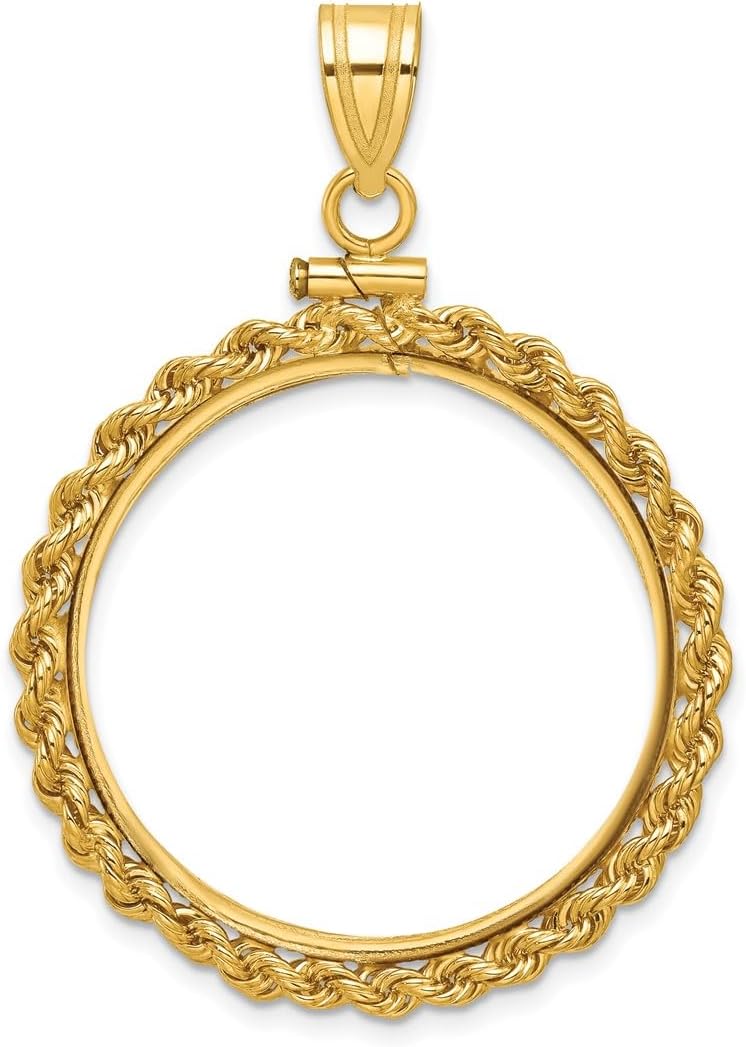 14k Polished Rope 27.0mm x 2.35mm Screw Top Coin Bezel Pendant, Yellow