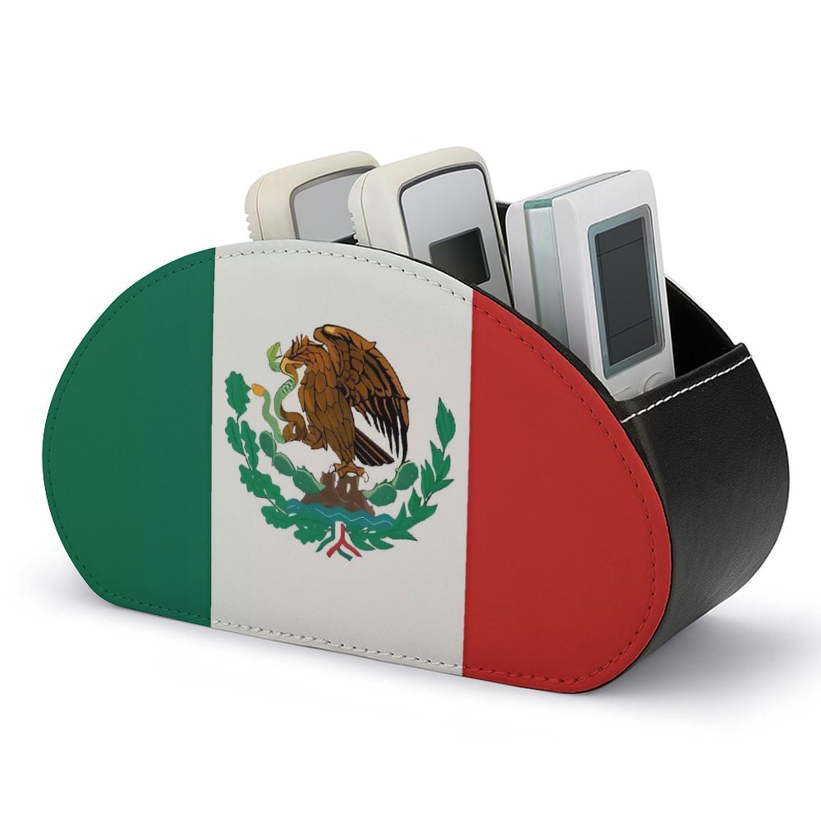 VstaDank Flag of Mexico Remote Control Holder with 5 Compartments PU Leather Remote Caddy Desktop Organizer Store TV Remote Control Storage Box for Home Office Desk Nightstand
