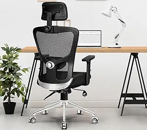 Da URBAN Mexico Pro High Back Mesh Ergonomic Office Chair with 3 Years Warranty, Adjustable Armrests,Adjustable PU Pads,Adjustable Lumbar Support,Smart Any-Angle Tilt Lock Mechanism (Black)