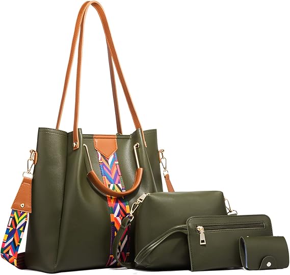 Amazon Nicole Doris 3way バッグ レディース トートバッグ ハンドバッグ ショルダーバッグ 対応 4点セット 斜めがけ 手提げバッグ 大容量 ショルダーベルト付き ビジネス 通勤 通学 Puレザー クリスマス 母の日 プレゼント ブランド ハンドバッグ