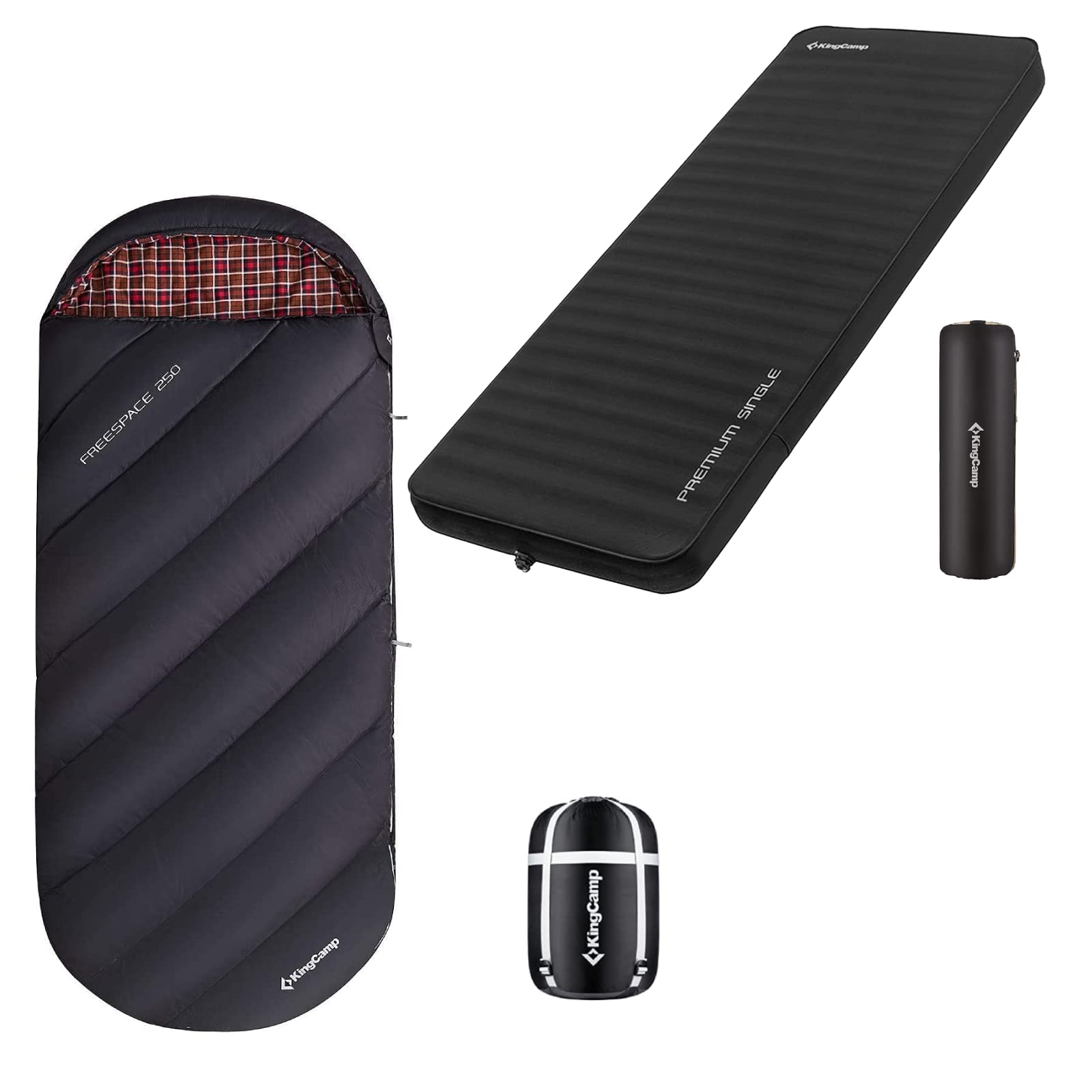 KingCamp Big and Tall Sleeping Bag Camping + 3D Sides Self-Inflating Camping Sleeping Pad