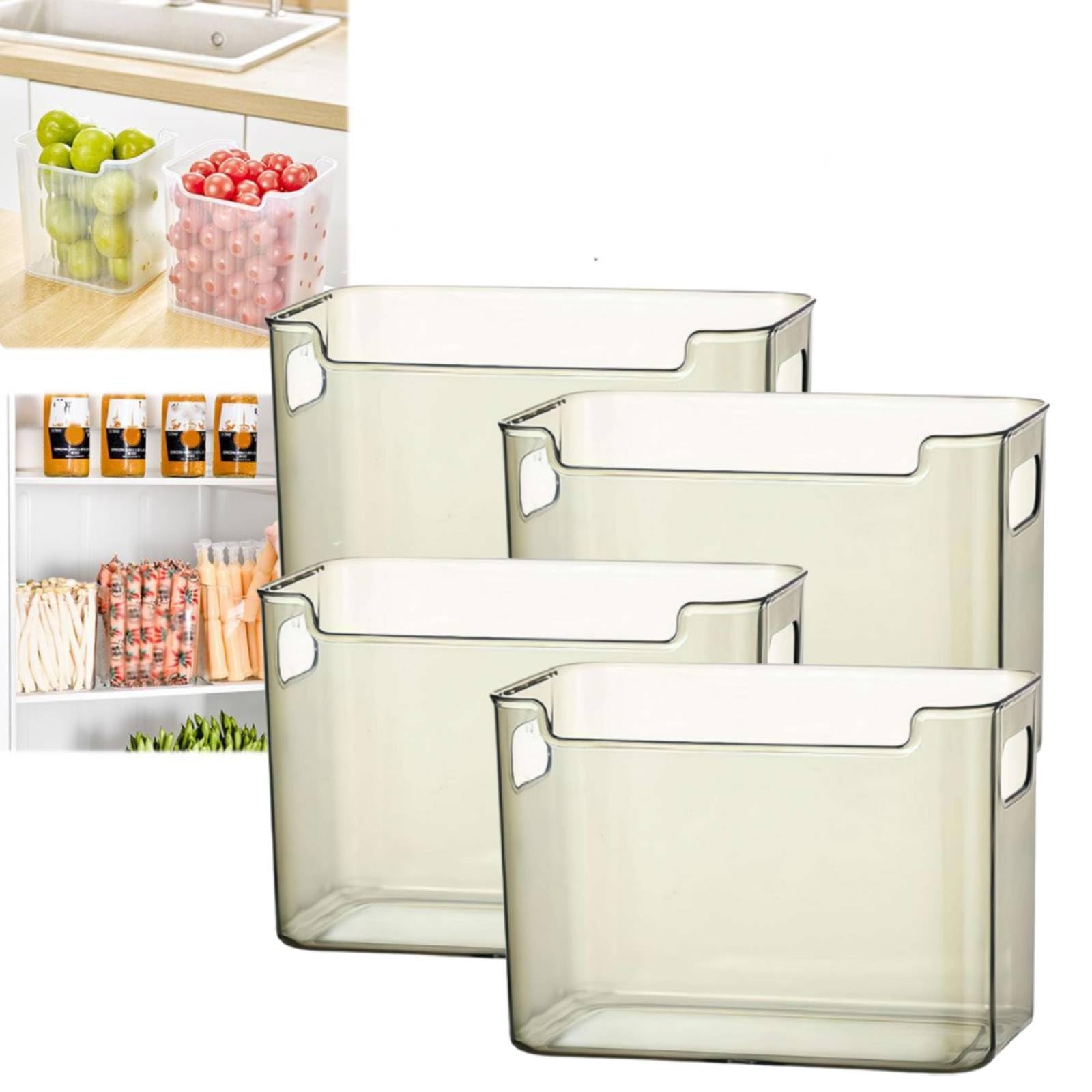 Contenitori per congelatore, confezione da 4 organizer in plastica trasparente per frigorifero e dispensa, contenitori impilabili con manici per alimenti surgelati, carne e verdure