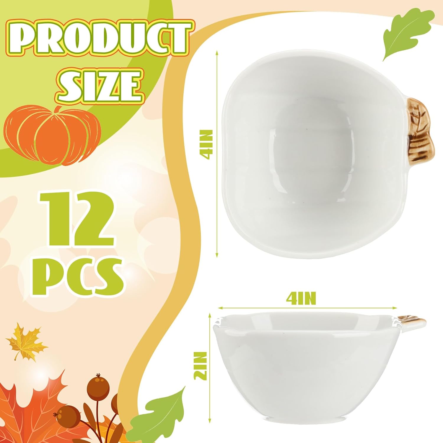 Tioncy 12 Pcs Pumpkin Ceramic Ramekins Fall Small Dessert Bowls 6 oz Oven Safe Ceramic Dish Halloween Dip Bowl Seasoning for Serving Sauce Snack Baking Brulee Pudding