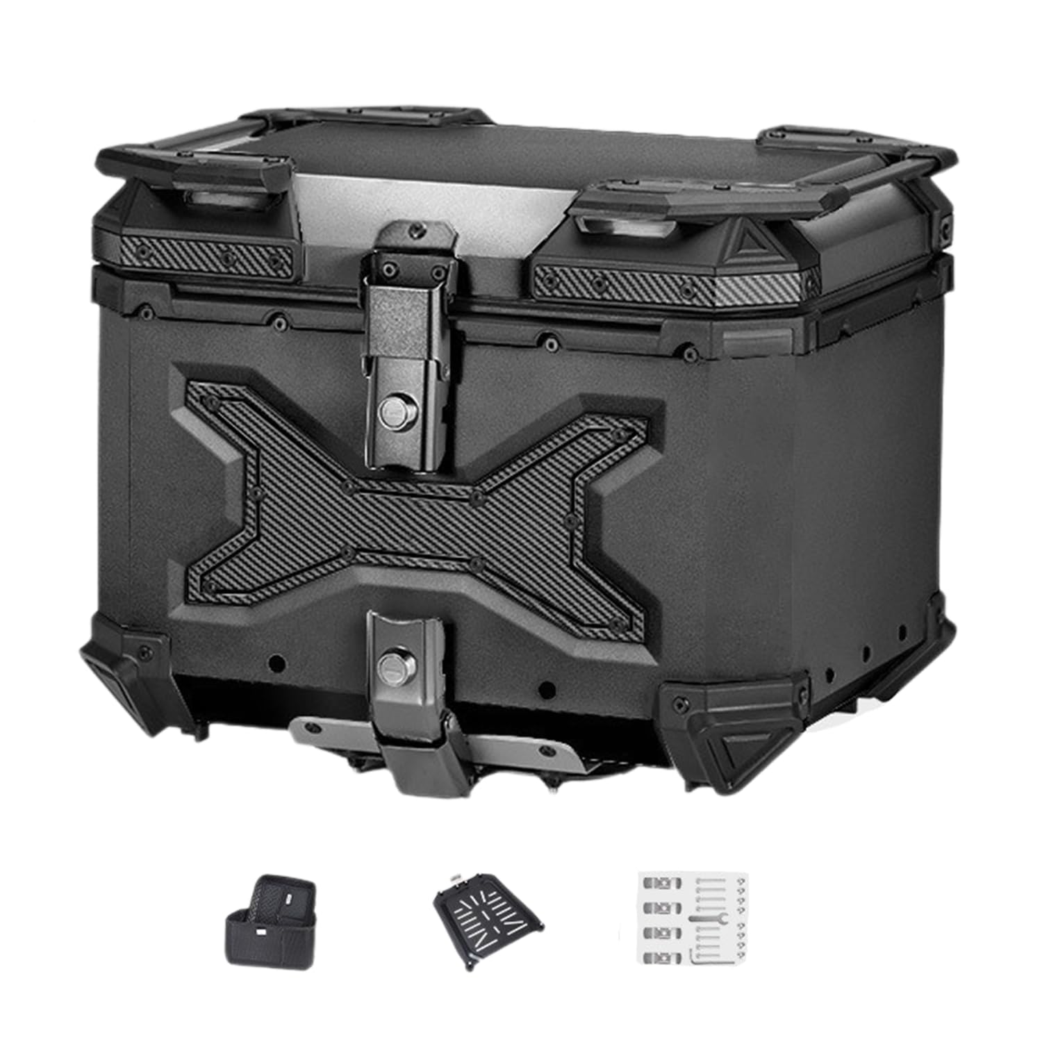DFTDFYXY Motorcycle Top Case 45L Universal Aluminum Alloy Motorbike Tail Box Large Capacity Storage with Leather Lining Easy Install with Lock & Back Cushion for Helmet Luggage,A