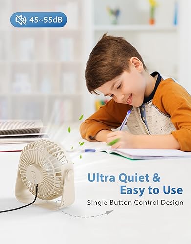 Miniatura 2 de TriPole Ventilador de escritorio USB de 4.5 pulgadas, mini ventilador portátil de 3 velocidades, ventilador de escritorio personal con rotación de