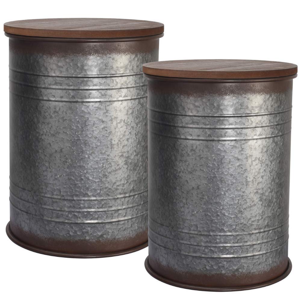 Hallops Farmhouse Accent Side Table Galvanized Rustic End Table