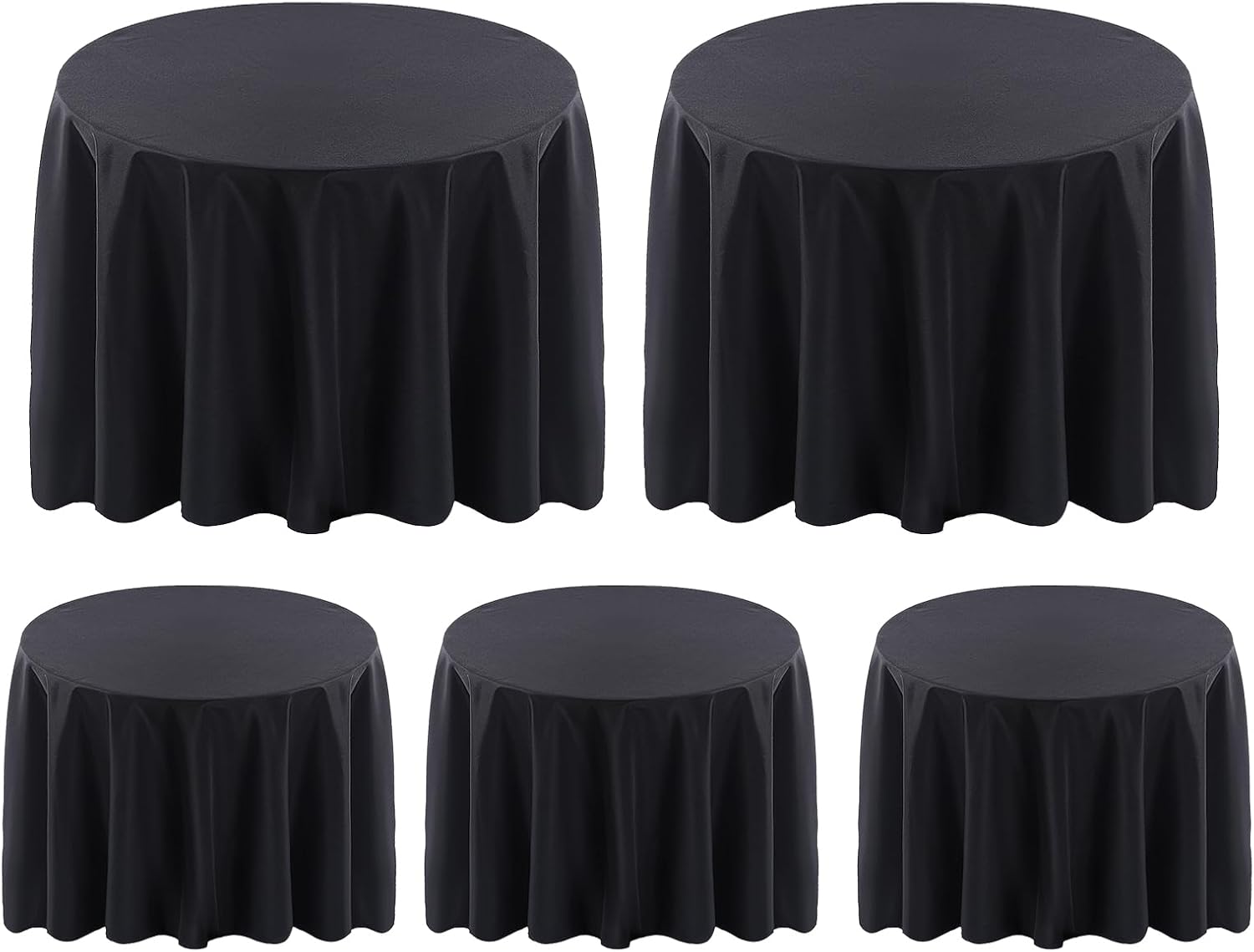 Surmente 5 Pack Black Tablecloth for Round Tables, 120-inch Round Table Cloths for Weddings, Banquets, or Restaurants