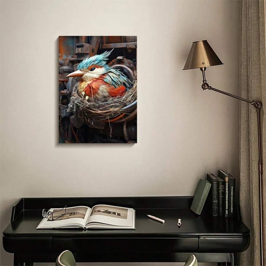 Toile de qualité supérieure nid d'oiseau coloré style peinture de ferme