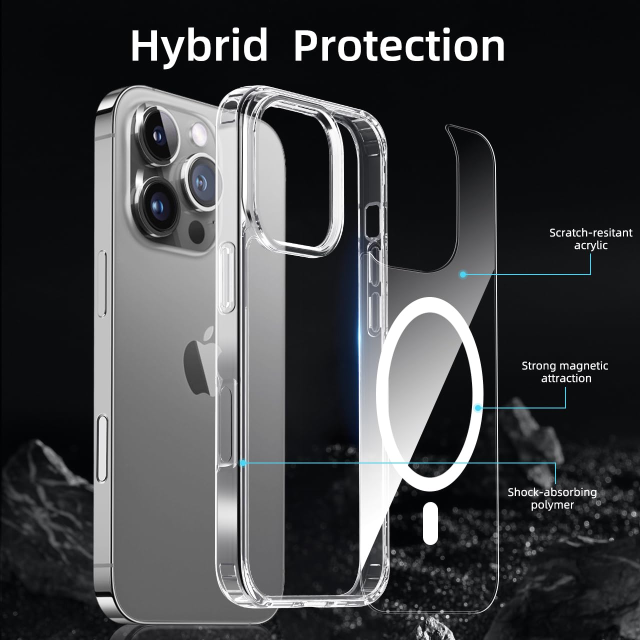 tigratigro Cover Magnetica per iPhone 16 Pro Max, Compatibile con MagSafe Ricarica Wireless, Telefono Custodia Antiurto, Retro Antigraffio Trasparente