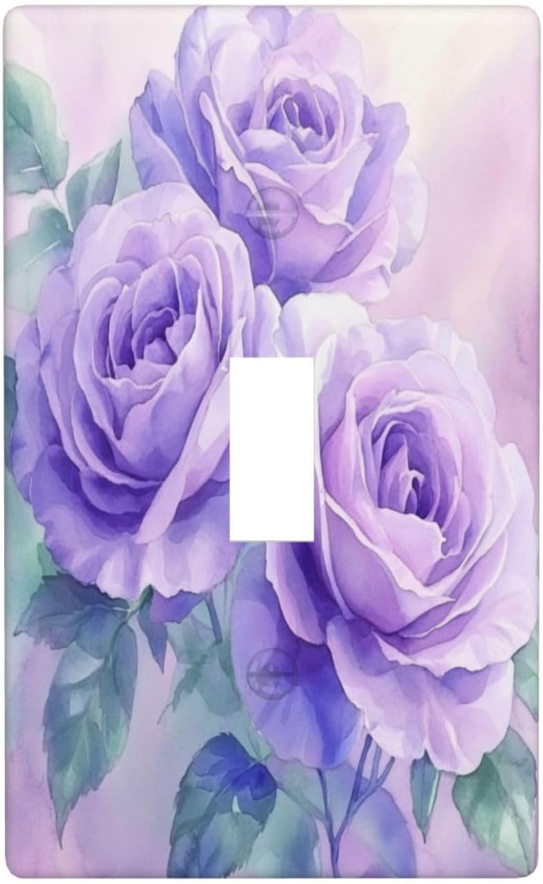 Watercolor Purple Roses Light Switch Cover Decorative Single Toggle 1 Gang Wall Plate For Kitchen Farmhouse Bedroom Bathroom Art Decor