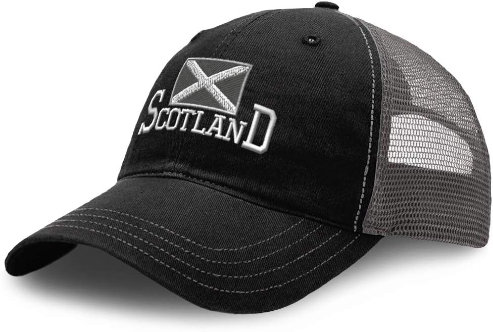 Richardson Trucker Mesh Hat Scotland Flag Scottish Black Embroidery Cotton Dad Hats for Men & Women Snapback Black Charcoal