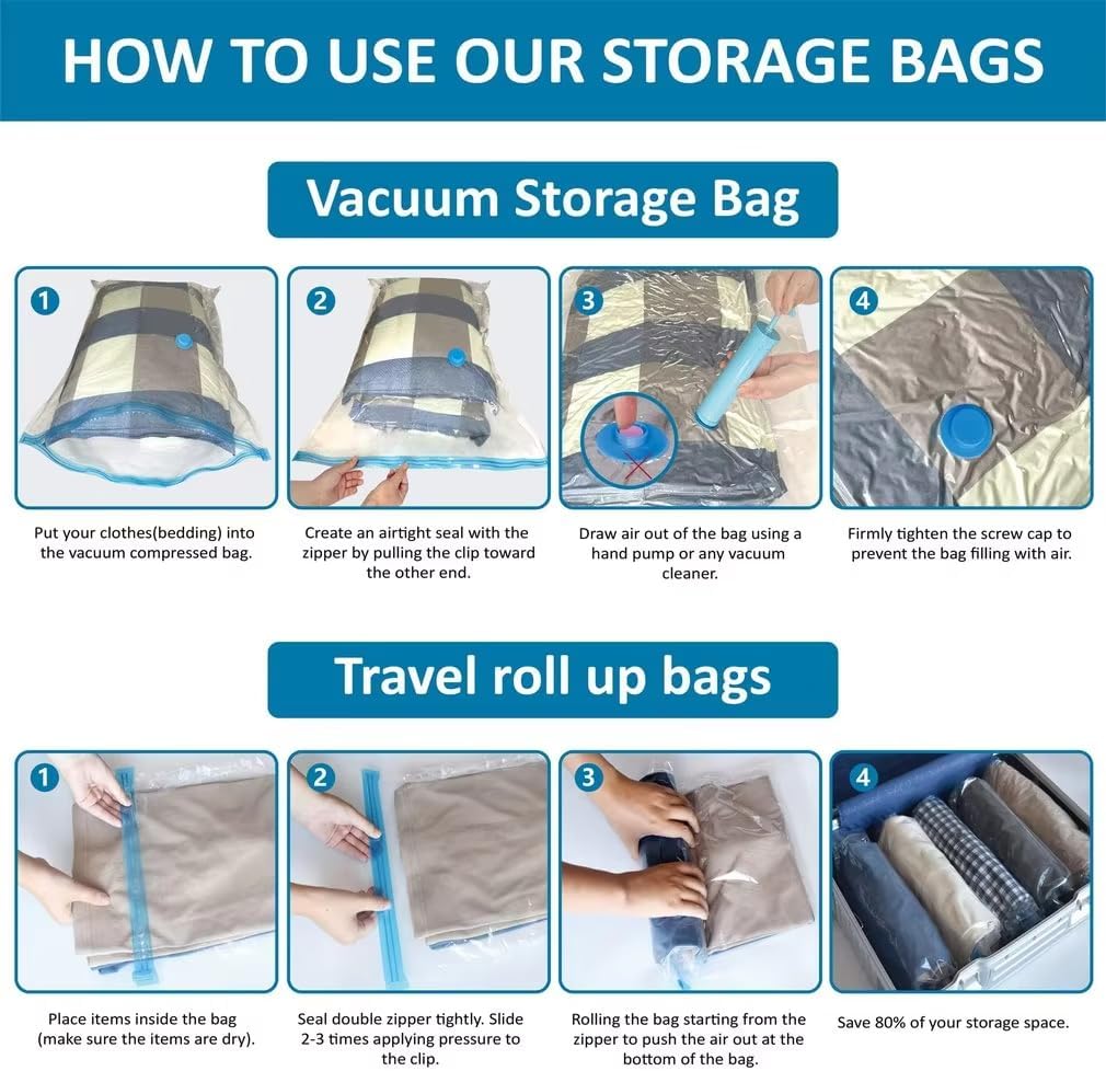 12 Vacuum Storage Bags, Space Saver Bags for Quilts and Blankets (3 Jumbo/3 Large/3 Medium/3 Small) with Hand Pump