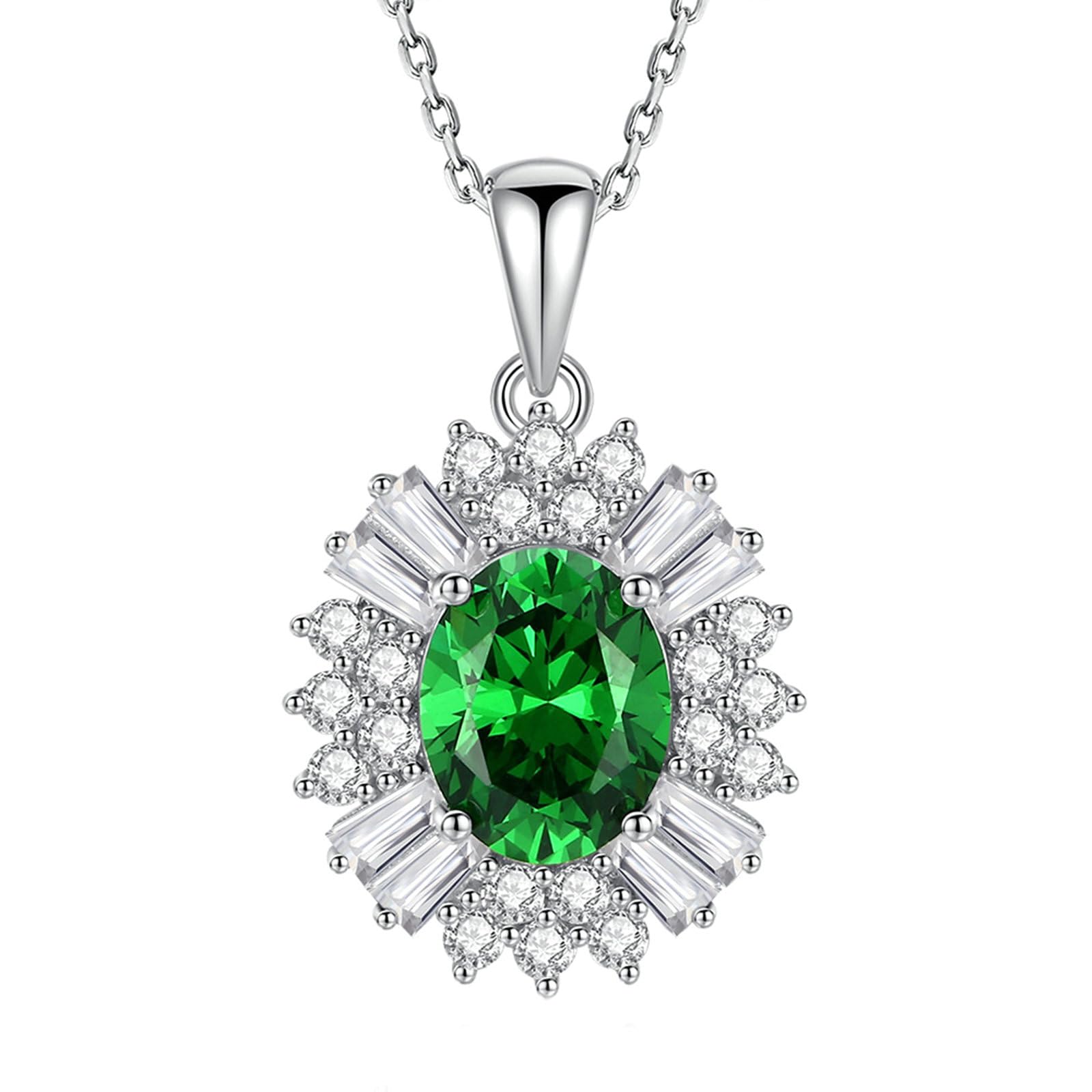 Collar para mujer de oro de 9/14/18 quilates, collar con colgante de ramo de piedras preciosas con moissanita esmeralda ovalada cultivada en laboratorio de 3 quilates, oro real