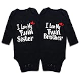 DEFAHN Funny Twins Baby Bodysuits Boys Girls Rompers 2 Pack Twin Matching Clothes Outfits for Newborn Infant