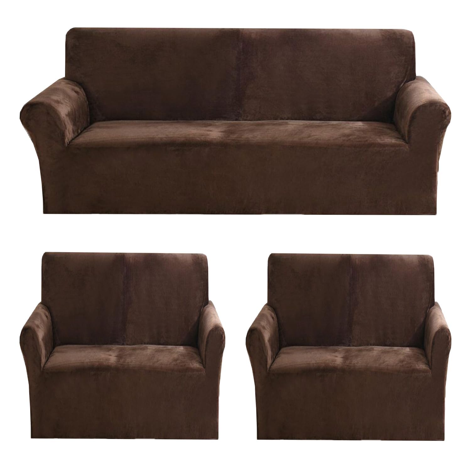 Gifts Island® Premium Velvet Sofa Cover 3 Seater and 2 Seater Fully Covered Universal 5 Seater Sofa Cover Non-Slip Sticky Elastic Stretchable Sofa Set Slipcover Protector for (3+1+1 Seater), Coffee-image-19