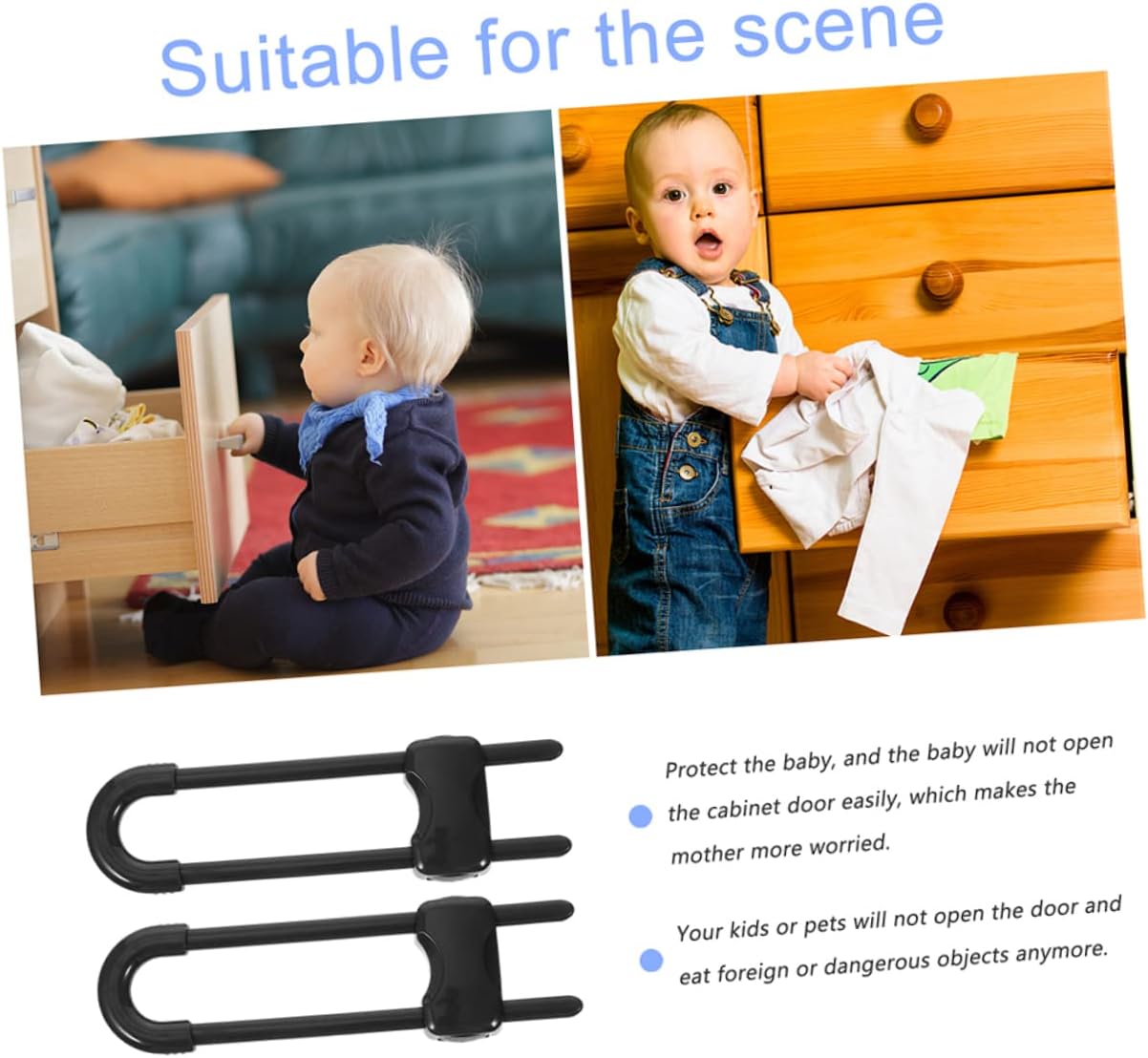 12pcs U-shaped Safety Latches for Cabinet Doors Refrigerators Childproof Locks for Drawers Easy for Adults to Open from Little Hands