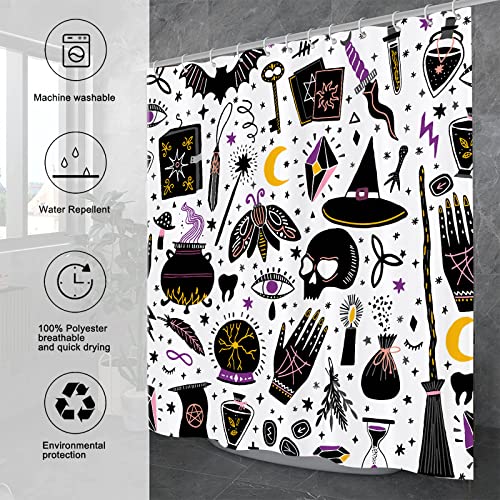 Joocar Halloween Shower Curtain Alchemy Magic Witch Witchcraft Bohemian Shower Curtain Sets, No Odor Rust Proof Grommets, Eco-Friendly, Black And White #TOP5