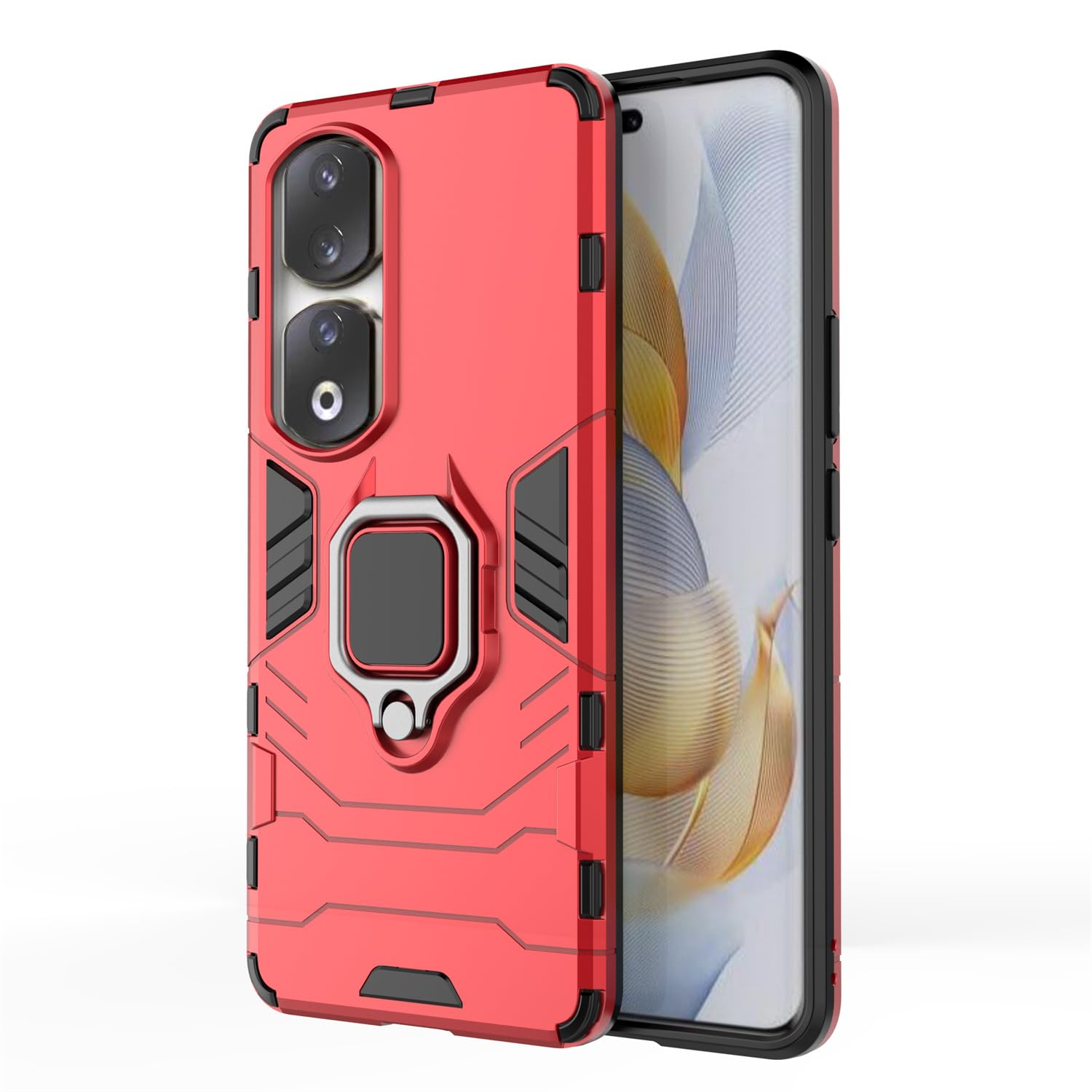 RonRun Cover per Honor 90 Custodia per Magnetica Porta Telefono da Auto Doppio Strato a 360° Cavalletto in Metallo Antiurto + 2pcs Vetro Temperato Protezione Per Schermo, nero