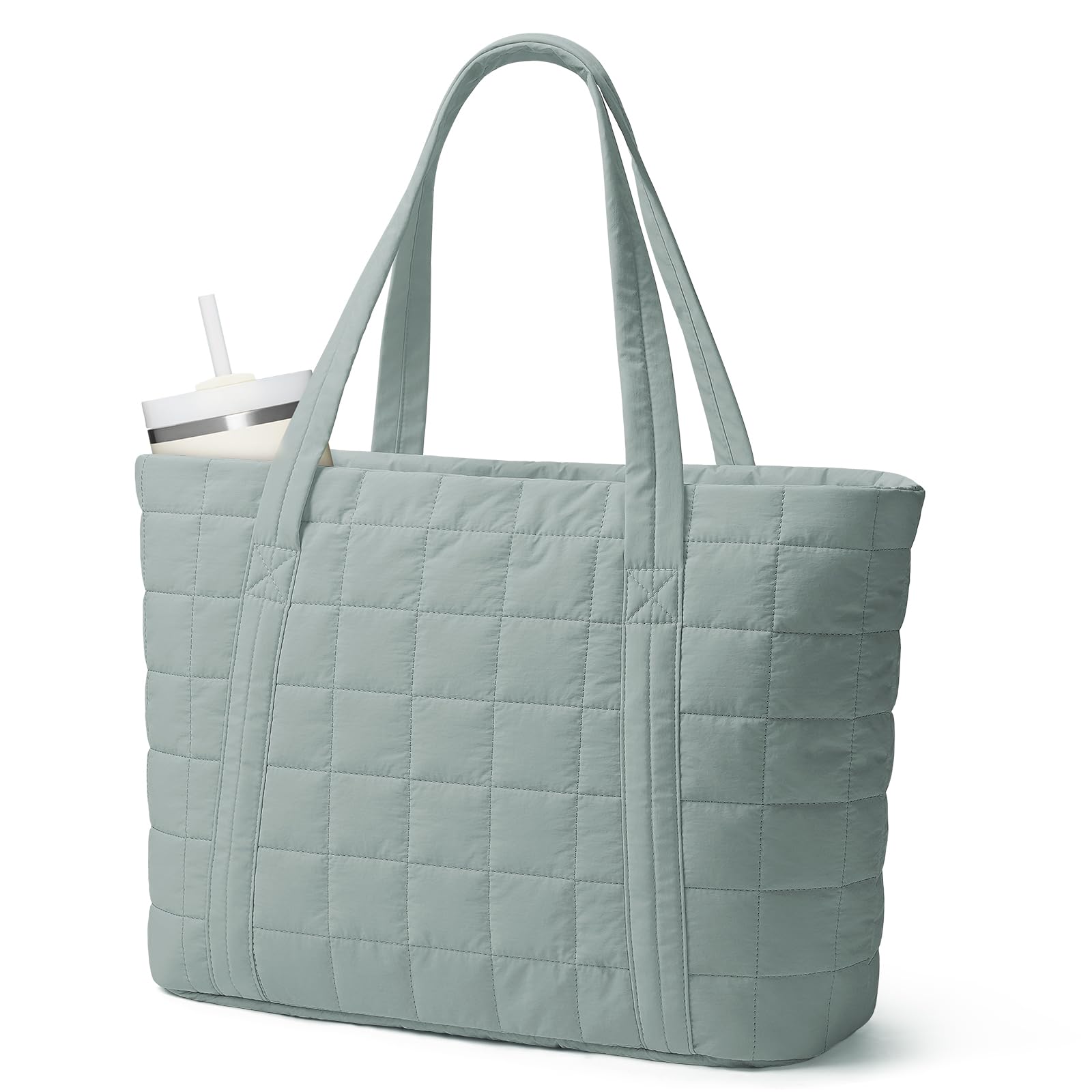 Narwey Tote Bags for Women, Puffer Quilted Work Tote Bag Women for Travel, Gym, Beach with Cup Holder & Laptop Compartment — view 12