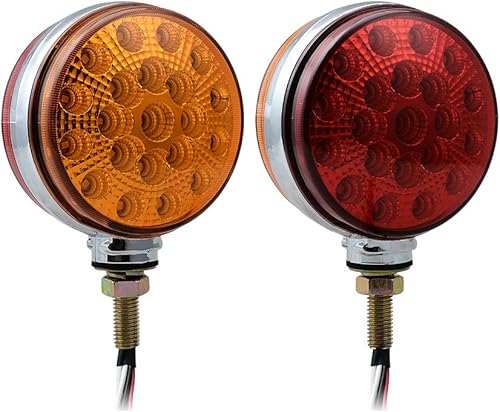 Miniatura 17 de Astra Depot 4 unidades de 4 "redondo 42-LED pedestal rojo ámbar de doble cara esquina de parada de giro luz de señal de giro compatible