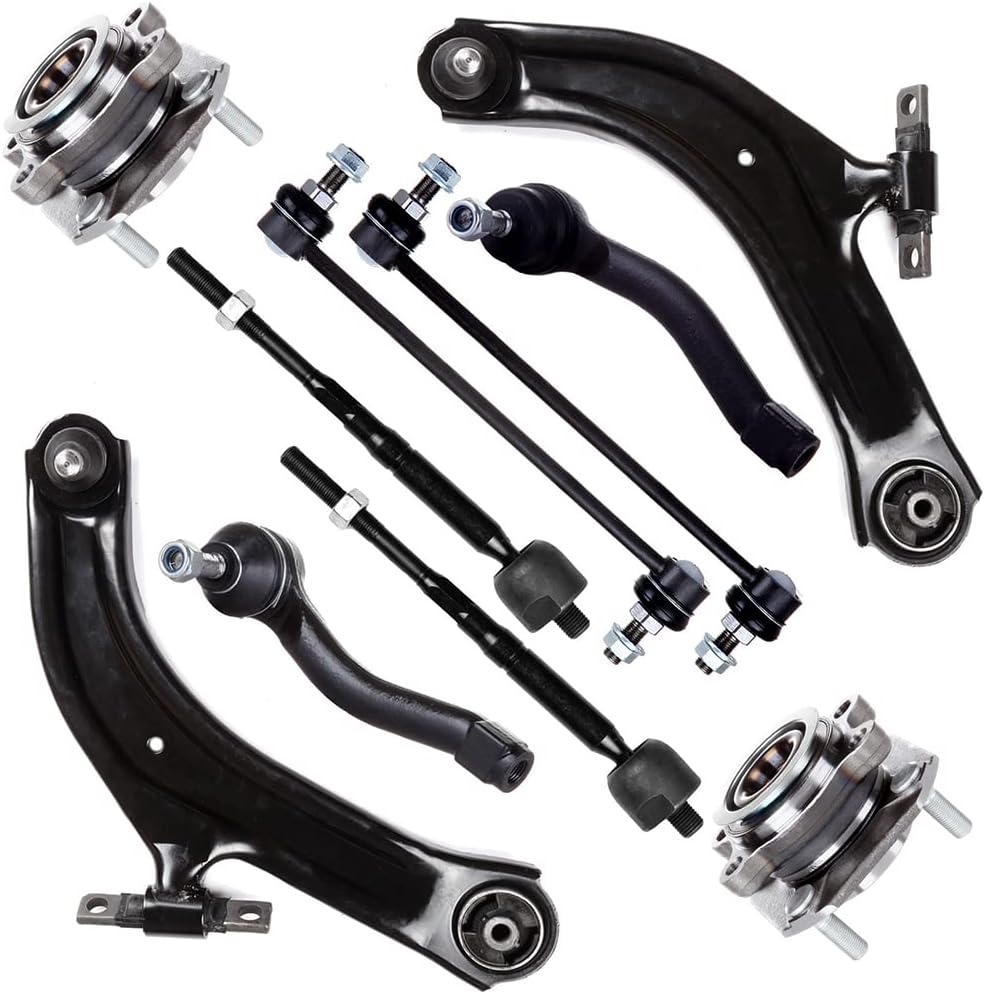 SCITOO 10-PC SET Suspension Kit 2007-2012 For Nissan Sentra Front Lower Control Arm And Ball Joint Front Inner Tie Rod End Front Outer Tie Rod End Front Sway Bar End Link Wheel Hub Bearing