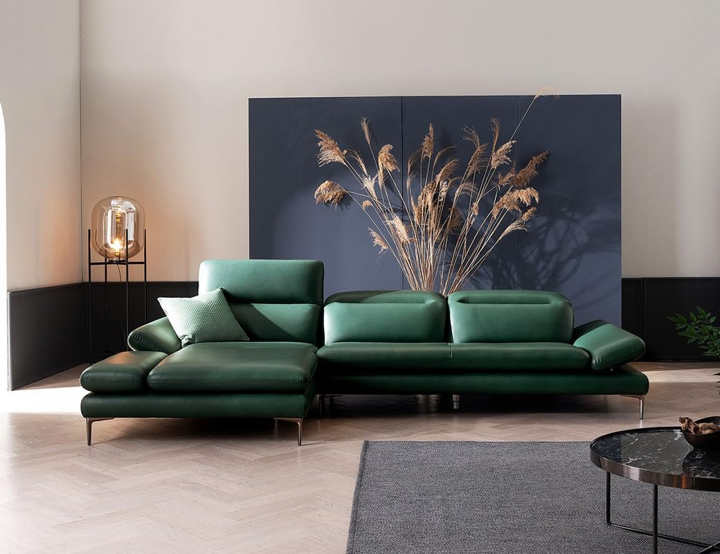 Unicode L-Shaped 4-Seater Modern Leatherette Sofa Set in Bottle Green | Moveable Headrest & Armrest (LHS), Sturdy Lightweight Frame | Stainless Steel Legs for Living Room & Office Furniture-image-12
