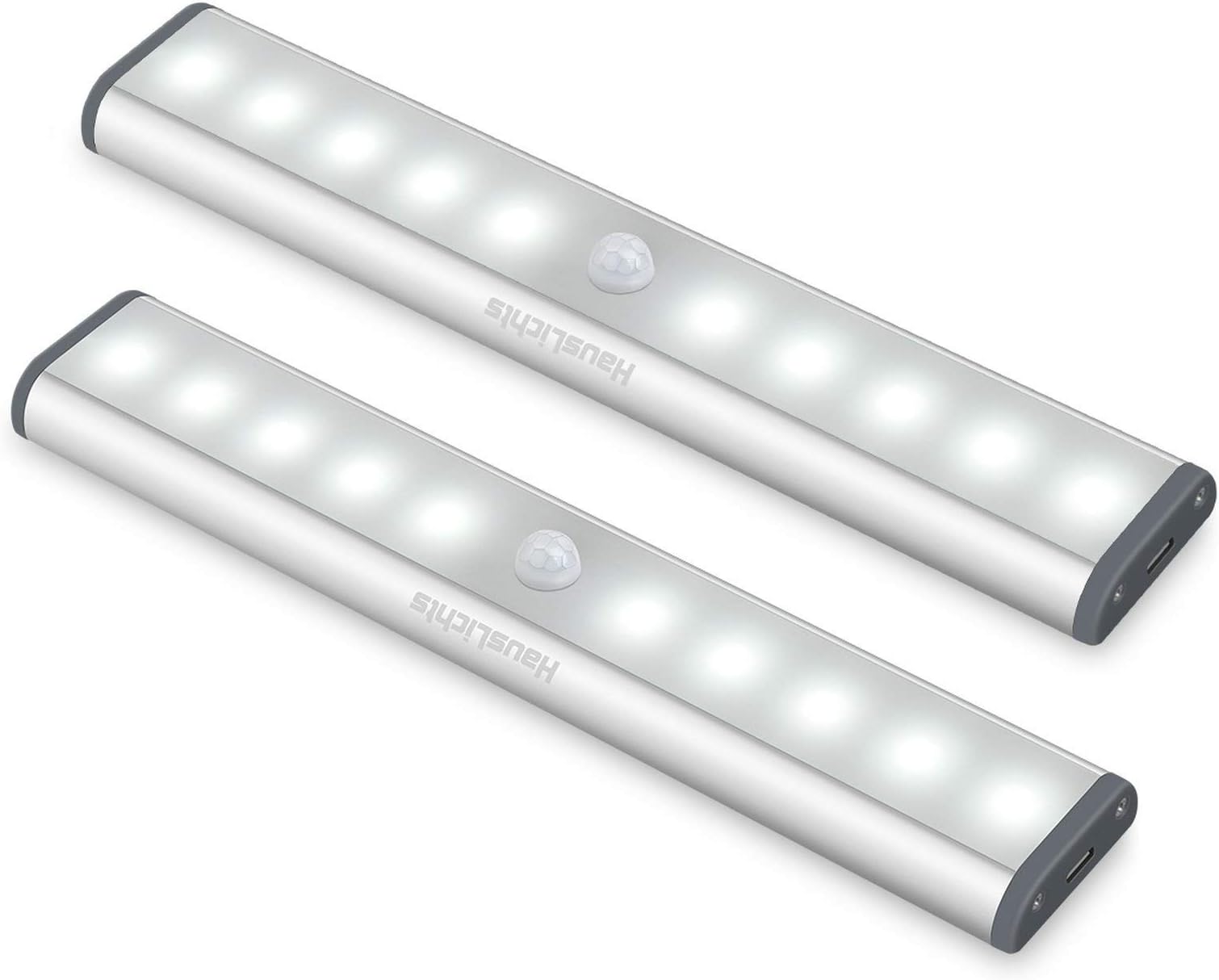 JuasLcits LED Motion Sensor Closet Lights,Under Cabinet Lighting,10-LED Wireless Kitchen Cabinet Lights,Night Light,Led Battery Lights,Motion Led Light Bar, USB Rechargeable Magnet LED Lights 2Pack