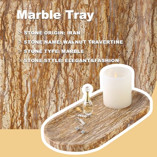 Image of Koville Turkish Natural Marble Tray, 12 inchx6 inch Vanity Decorative Tray for Countertop Organizer, Catchall Tray for Perfume, Candles, Jewelry Dish