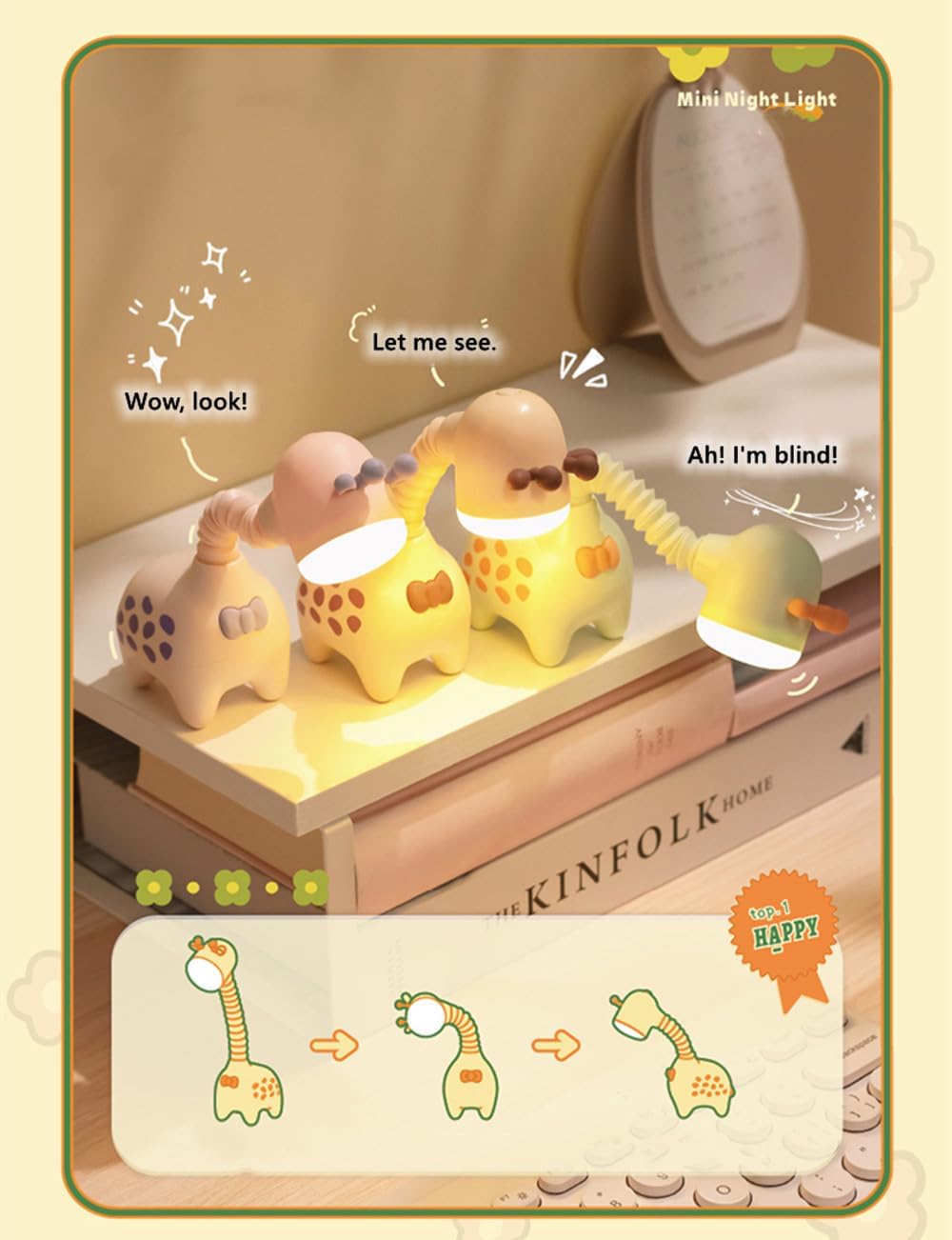 Fantasee Giraffe Night Light USB Rechargeable Nursery Bedside Sleeping lamp for Child Kids Students Birthday Party Gift Home Decor (Beige)