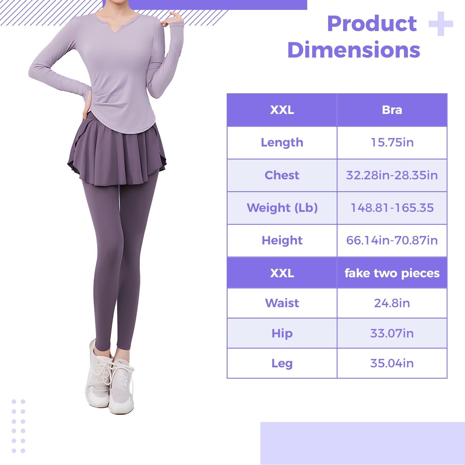 Set da yoga da donna, 3 pezzi, include top senza maniche e maniche lunghe, leggings, XXL (61-68 kg), misto poliestere ad asciugatura rapida