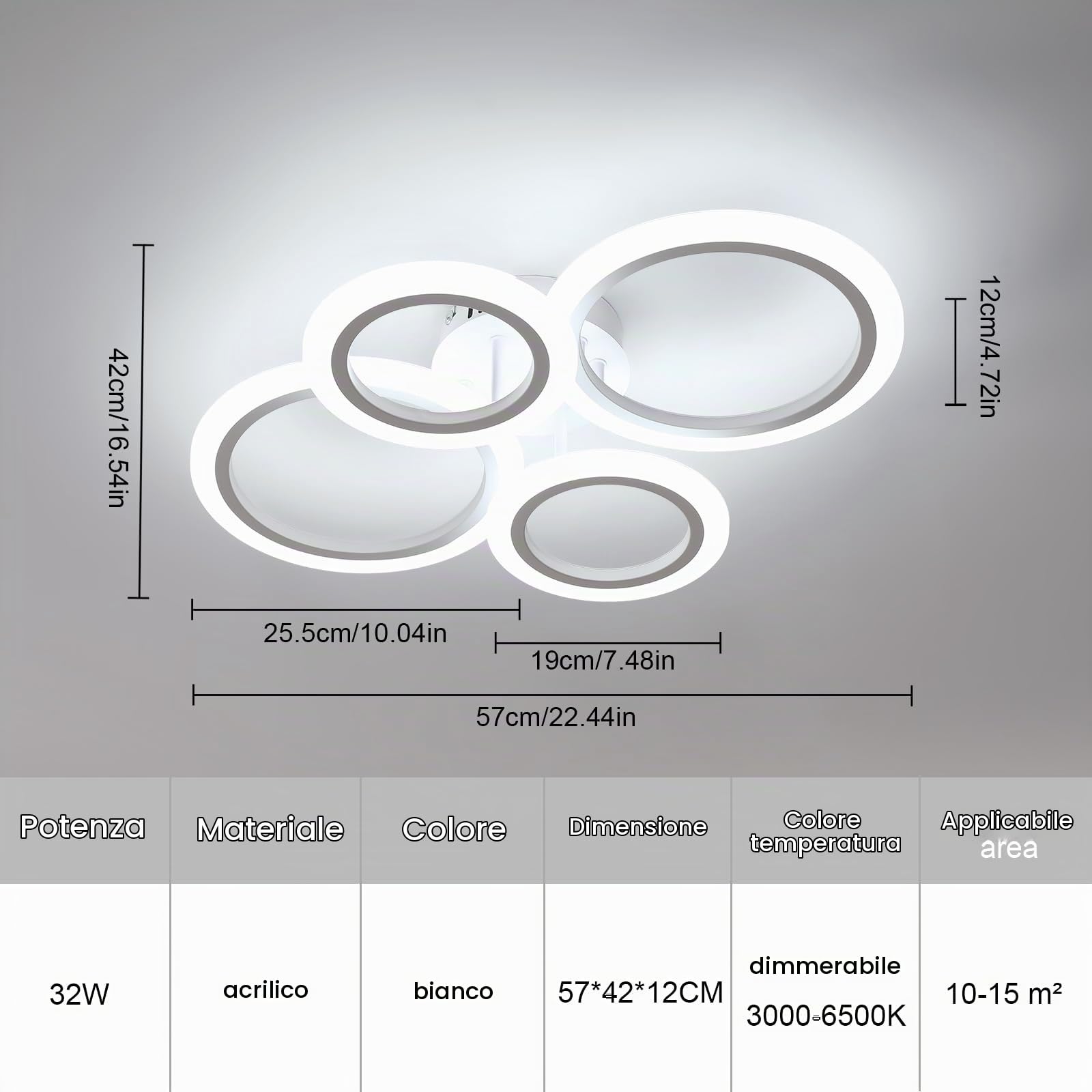 DELIPOP Plafoniera LED Soffitto Dimmerabile 3000K-6000K 32W 3600LM | Lampadario Soggiorno, Lampada da Soffitto Con Telecomando per Camera da Letto, Cucina, Sala da Pranzo, Bianco