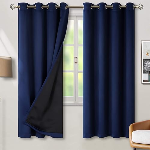 BGment - Cortinas con aislamiento térmico para habitación, 100 % opacas, con forro negro, cortina de doble capa con ojales, reduce el ruido (52 x 72
