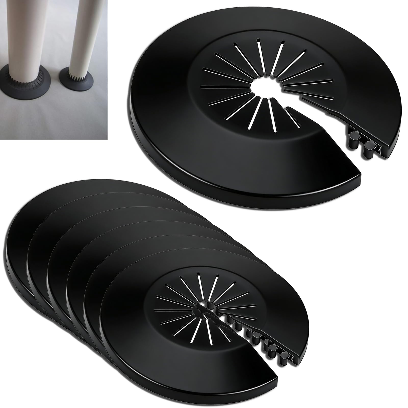 6 Pcs Black Radiator Pipe Covers, 30-55mm Pipe Collars for Neat Finish Universal Type, Durable Rust-Resistant Trim Rings for Radiator Pipes, Water Pipe Decoration in House Kitchen OfficeToilet