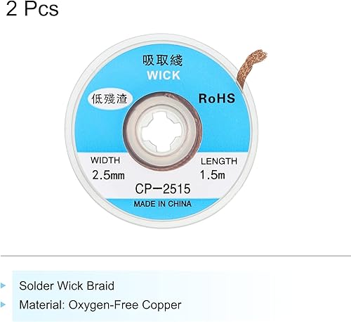 Miniatura 7 de MECCANIXITY Trenza de mecha de soldadura, trenza de mecha desoldadora sin limpieza, 0.08 pulgadas de ancho y 4.92 pies de longitud para quitar los