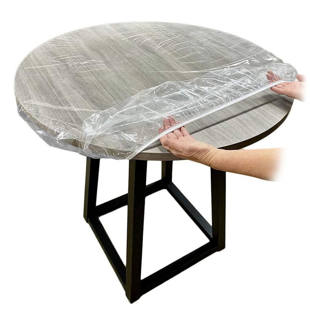Hperu Fitted Tablecloth, Transparent Vinyl Table Cover, Waterproof Oilproof Elastic Edge for 43-55 Inch Table, Round