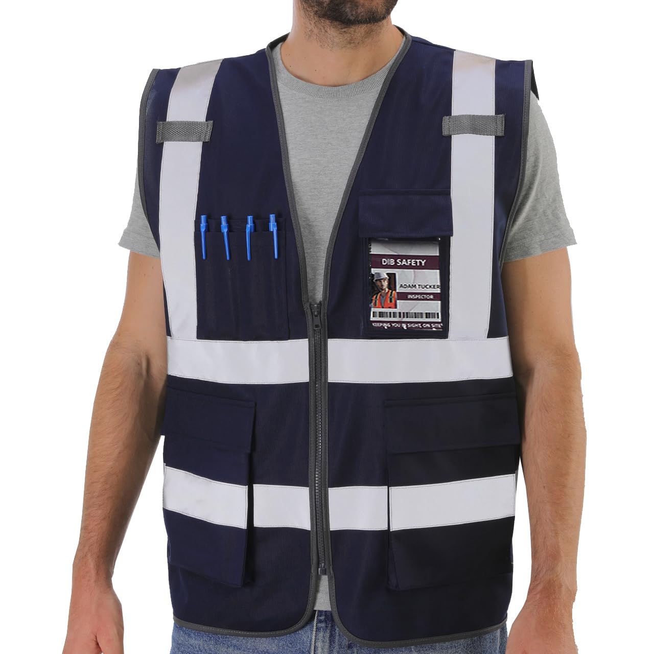 Dib Safety Reflective Vest High Visibility With Pockets And Zipper - Navy, Size L - View #11