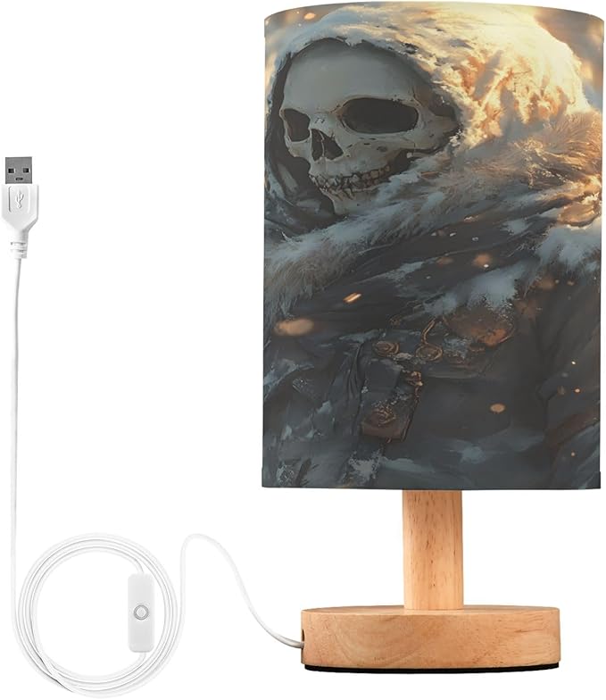 ALAZA Skeleton Sugar Skull Winter Decor Bedside Table Lamp with USB Port for Bedroom Nightstand Office Desk LED Bulb Included