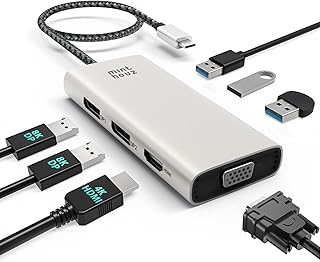 Minthouz USB C Docking Station, 7-IN-1 Multiport USB C Hub with 4K@60Hz HDMI,8K@60Hz DP1/2, VGA, 3xUSB2.0 （No PD）Mini Dock for Dell/HP/Lenovo/Mac, Compatible with Mac/Windows/Chrome OS/Linux/iOS