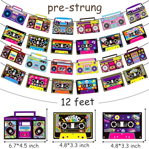 Image of Cassette Tape Party Banners Boom Box Party Decorations 4PCS Radio Boombox Cutout Banners 1980s Cassette Tape Party Decorations for 80's 90's Hip Hop Music Birthday Party Supplies