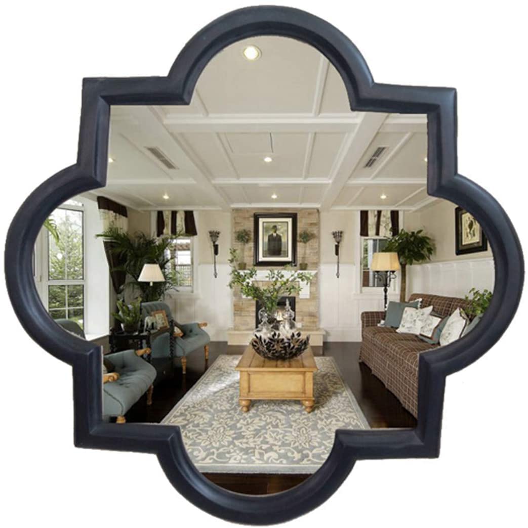 Miroir decoratif mural grand format cadre noir salle de bain