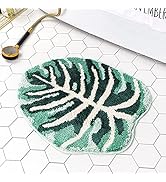 Cute Monstera Leaf Shape Bathroom Rug for Kids Non Slip Absorbent Bath Mat Washable Shaggy Kids B...
