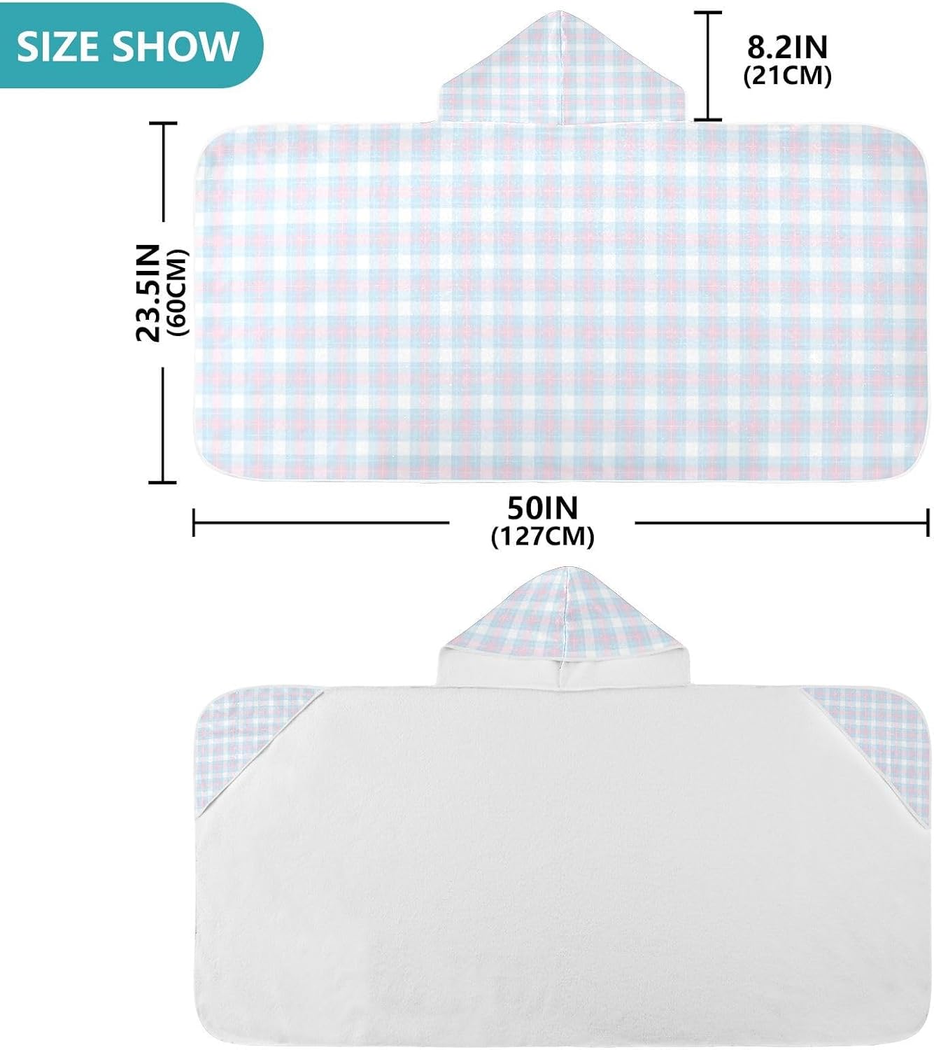 Kids Bath Towels with Hood Powder Blue Checkerboard Hooded Beach Bath Towel Quick Dry