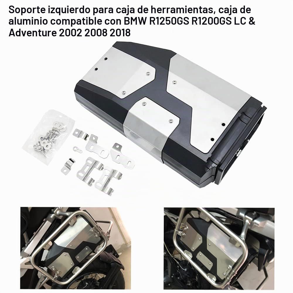 Shkalacar - Caja de Herramientas de Aluminio para Moto con Soporte Lateral Izquierdo Compatible con BMW R1250GS R1200GS LC y Adventure 2002 2008 2018