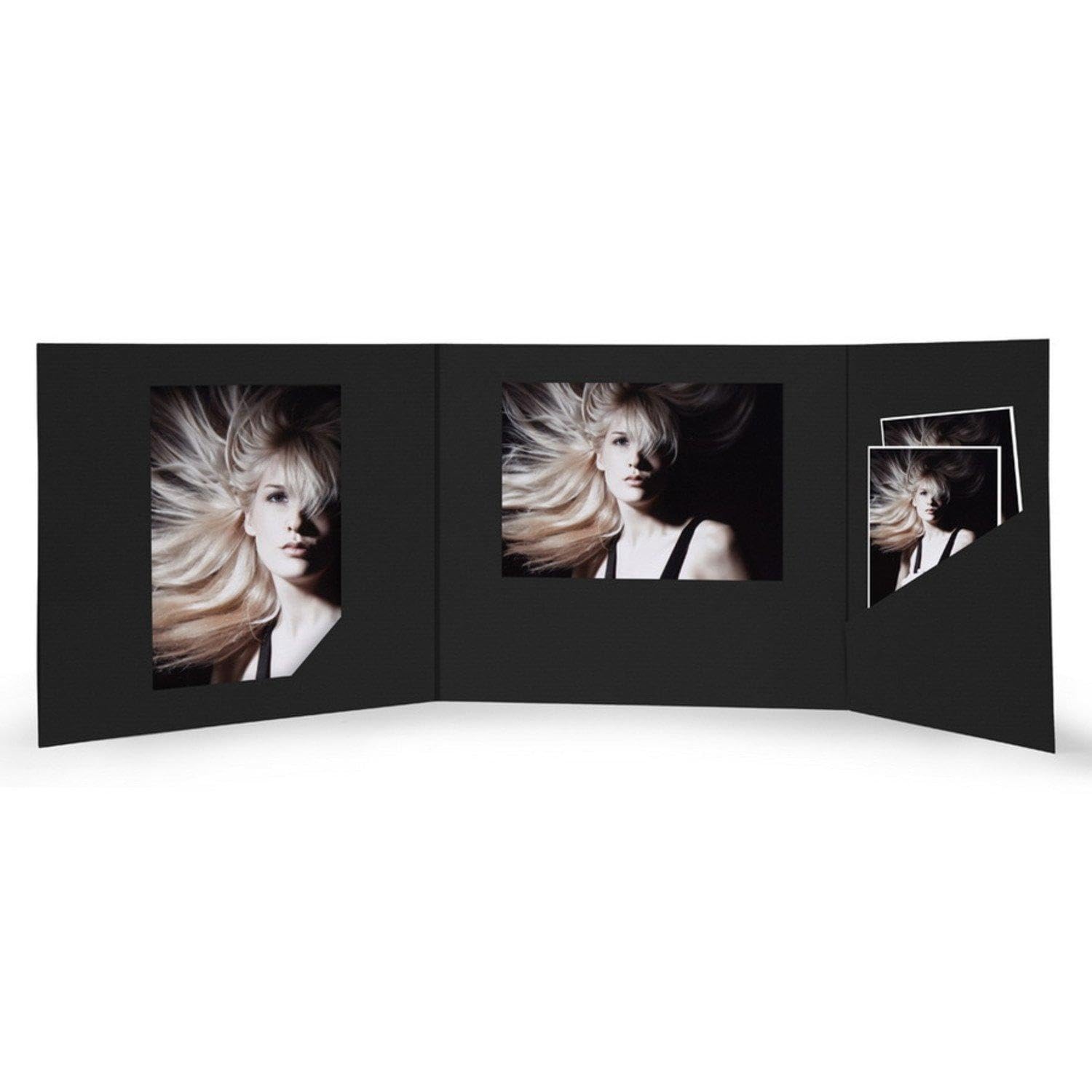 Schoeller & Stanzwerk© - 10 Stück 3-teilige Portraitmappen für 13x18 cm Fotos mit 2 Passepartouts und Bildertasche in schwarz