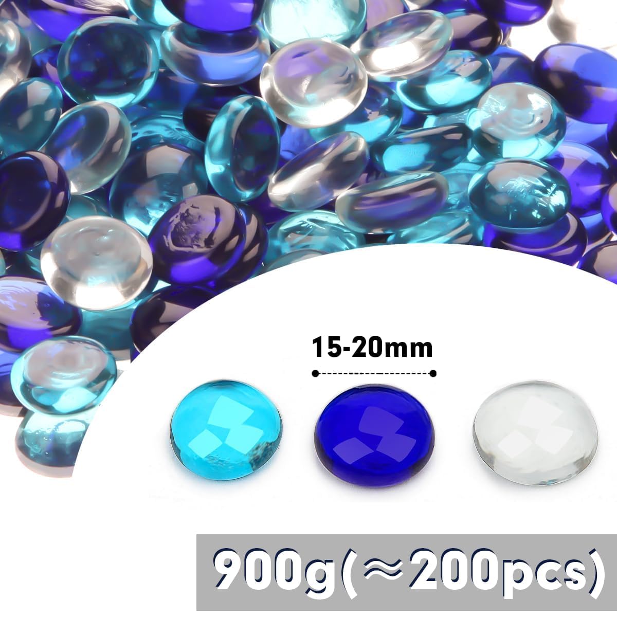 Vorentxia 200pcs Glass Pebbles Blue Series 900g Stones Sparkling Glass Stones for Vases Aquarium, Landscaping, Garden, Flowerpot - Image 3