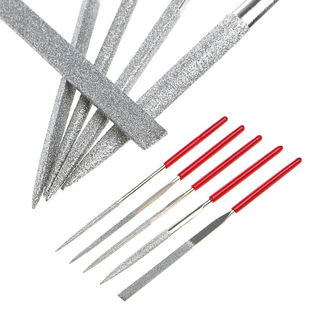 uptodateproducts 3.0mm Shank Diamond Burs Set with Box Electric Grinder Power Tool Accessories Abrasive Tools with 5pcs 3x140mm Diamond Needle File Set Handy for Ceramic Gem Stone Hobbies Crafts 1