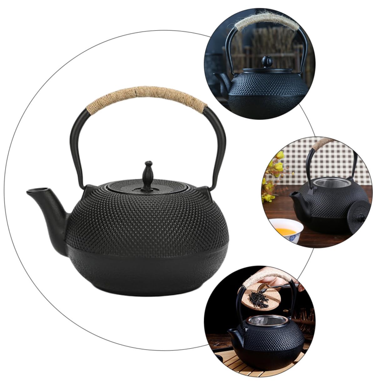 PRETYZOOM Tetera de Hierro Fundido sin Revestimiento Hecha Mano Antigua con Infusor para Preparar Té para Uso Casa Oficina