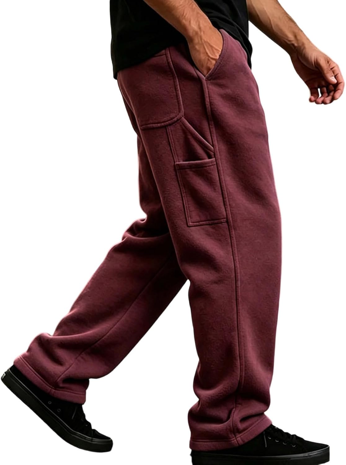 Men's Fleece Wide Leg Workout Sweatpants Track Pants with Pocket