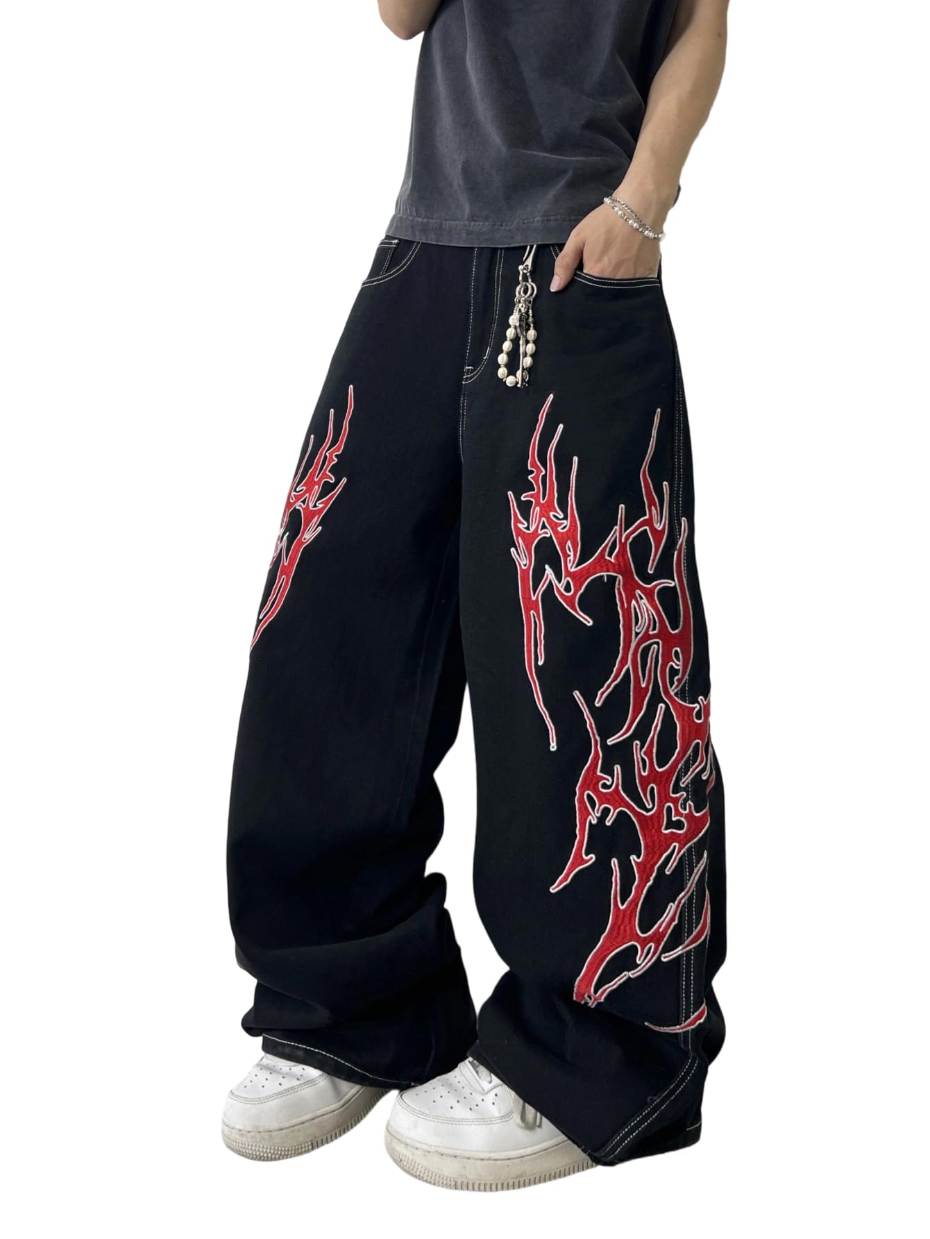 DFGIGT Men's Embroidered Baggy Jeans
