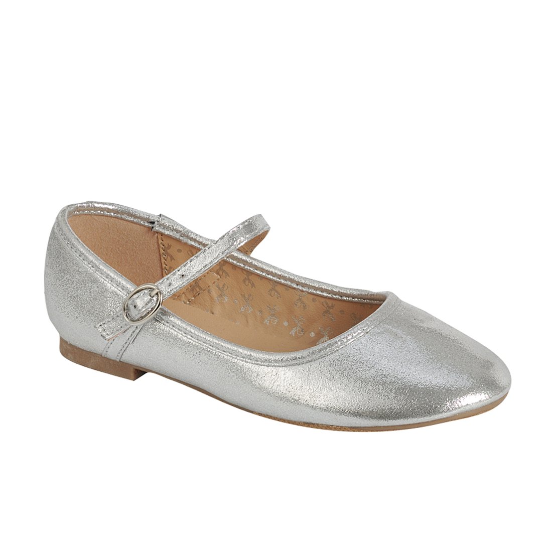 Link GF83 Girl's Ankle Strap Ballet Style Mary Jane Casual Flats, Color:Silver, Size:12 M US Little Kid